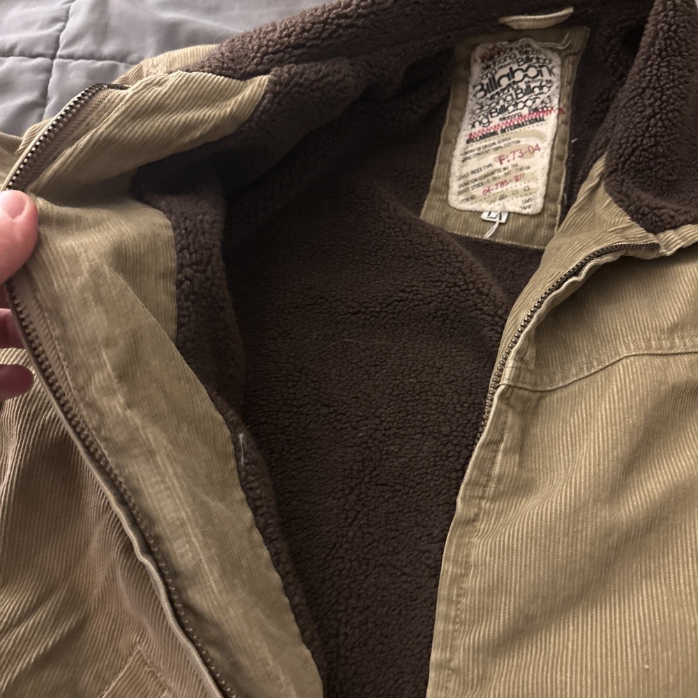 Y2K Billabong Jacket Beige Corduroy Zip Bomber Sherpa Lined Men's Large - Picture 7 of 10